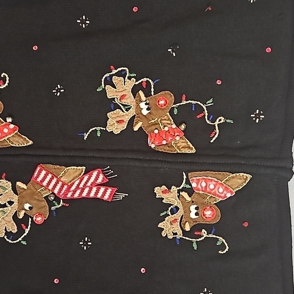 Tiara Reindeer Holiday  Zip Sweater sz 1X  Red Trim Black  Reindeer with bells - Picture 3 of 11